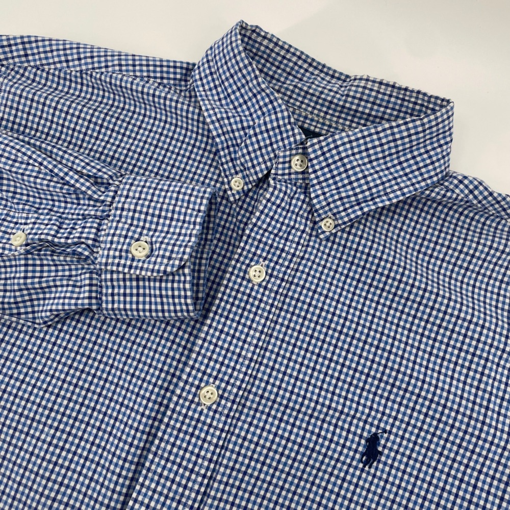 Ralph Lauren Button Down Mens Medium Blue Gingham Classic Fit Cotton Pony Logo